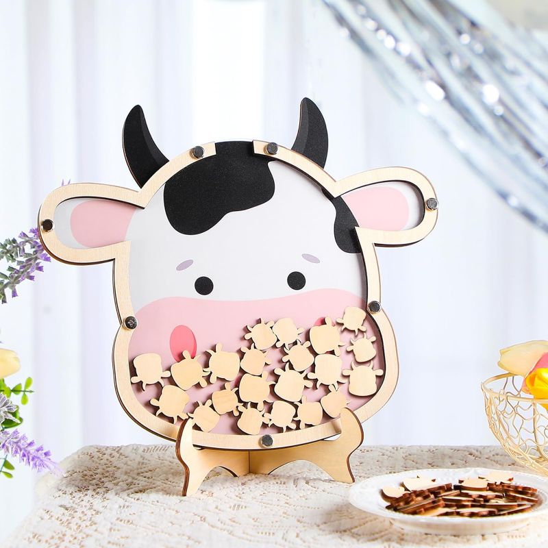 Photo 1 of Geelin Baby Shower Guest Book Alternatives Cow Theme Baby Shower Favors Baby Shower Sign in Guest Book with 50 Pcs Wood Cow Cutouts Baby Keepsake Signature...

