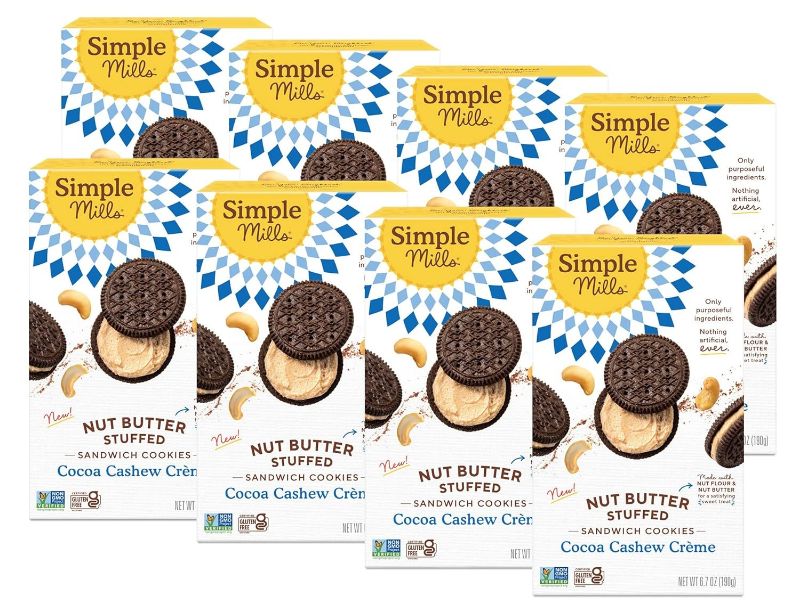 Photo 1 of Simple Mills Cocoa Cashew Crème Sandwich Cookies - Gluten Free, Vegan, Healthy Snacks, 6.7 Ounce (Pack of 8) exp, 04/21/2024
