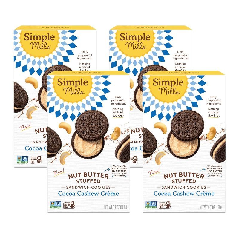 Photo 1 of Simple Mills Cocoa Cashew Crème Sandwich Cookies - Gluten Free, Vegan, Healthy Snacks, 6.7 oz (Pack of 4)