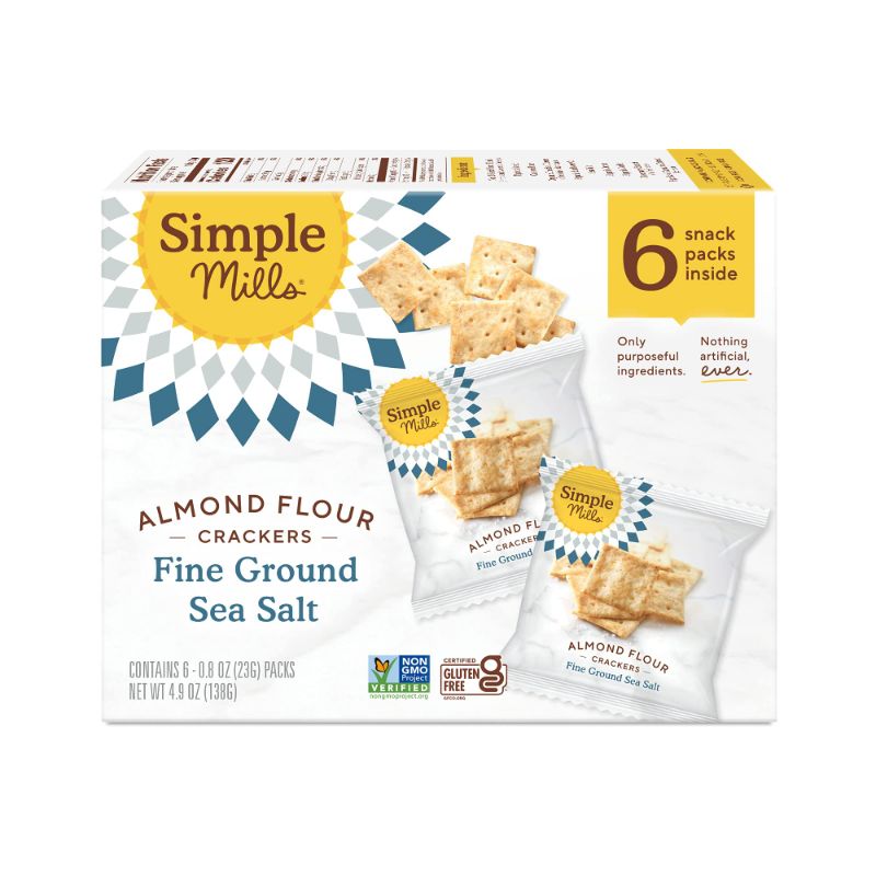 Photo 1 of Simple Mills Almond Flour Crackers, Fine Ground Sea Salt Snack Packs - Gluten Free, Vegan, Healthy Snacks, 4.9 Ounce (Pack of 1) Fine Ground Sea Salt 4.9 Ounce (Pack of 2)