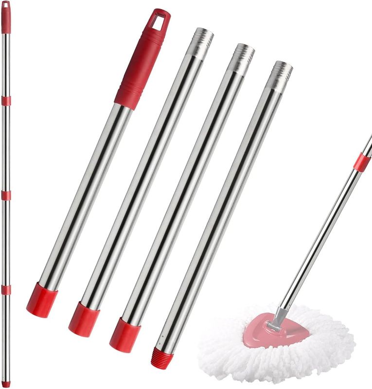Photo 1 of 4-Section Spin Mop Replacement Handle - 2.5-5 Foot Mop Handle Replacement Stick Compatible with O-Ceda Spin Mop Base, EasyWring Mop Refills for Floor Cleaning Red - American Srew Handle