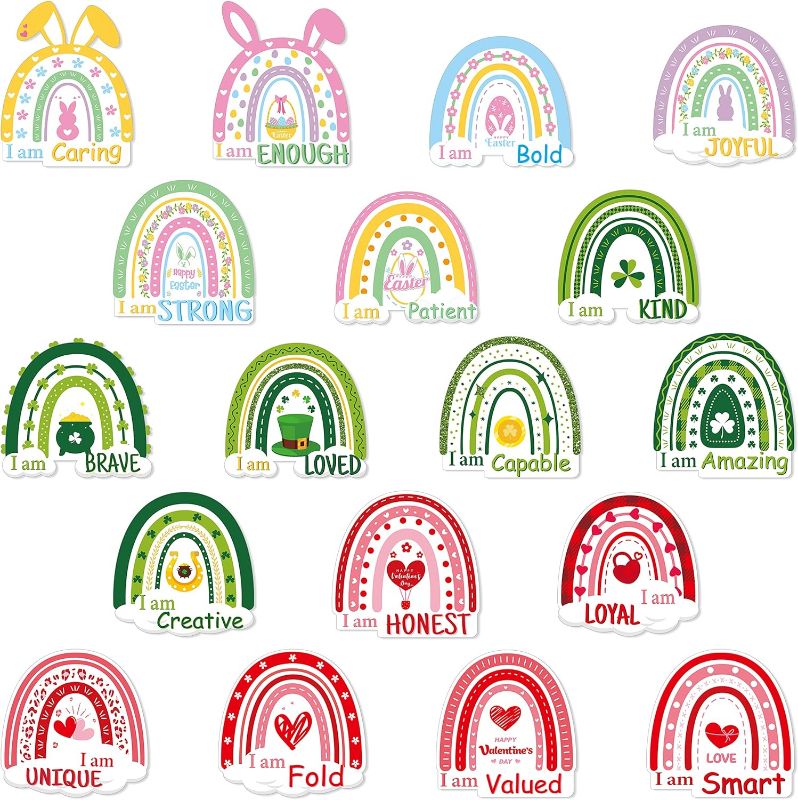 Photo 1 of CY2SIDE Valentine's Day Boho Motivational Cutouts - 90PCS Boho Rainbow Inspire Cutout Bulletin Boards Set St. Patrick's Day and Easter Theme Boho Growth Cutouts for Classroom Bulletin Boards Decor (2 PACK)