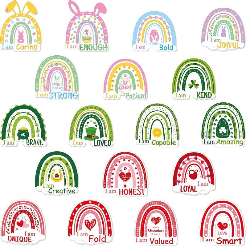 Photo 1 of CY2SIDE Valentine's Day Boho Motivational Cutouts - 90PCS Boho Rainbow Inspire Cutout Bulletin Boards Set St. Patrick's Day and Easter Theme Boho Growth Cutouts for Classroom Bulletin Boards Decor (2 PACK)