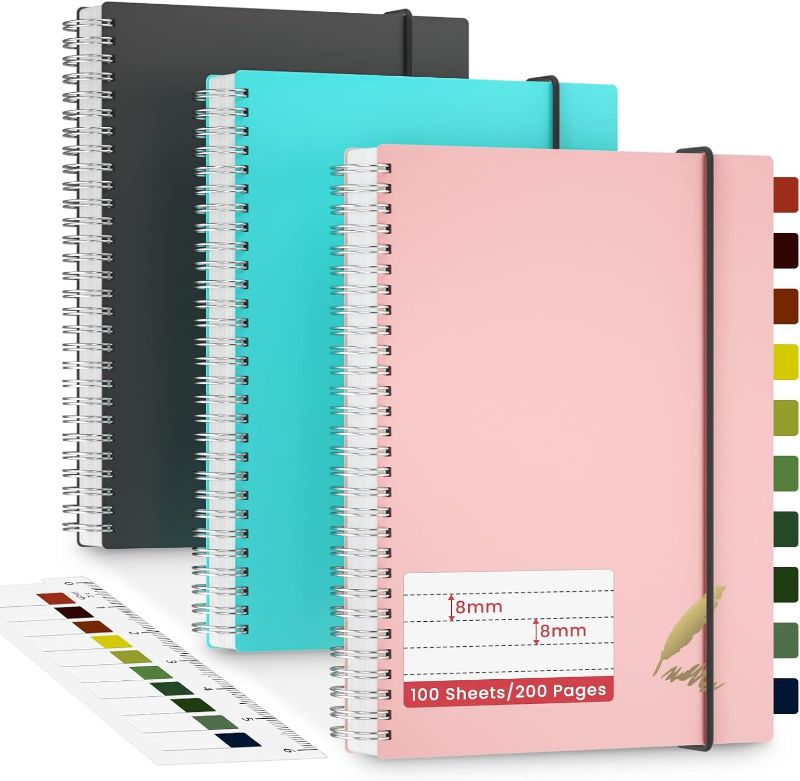 Photo 1 of Yiozojio Spiral Notebooks - 4 Pack B5 Lined Journal Notebook 100 Sheets/200 Pages 8mm Wide Ruled,Gift Journal for Study and Notes 7.6 x 10 inches