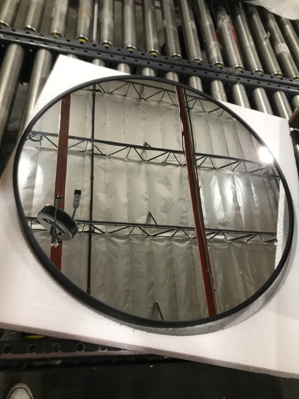 Photo 2 of Better Bevel 24” x 24” Black Rubber Framed Mirror | Round Bathroom Wall Mirror
