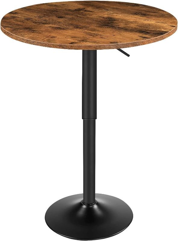 Photo 1 of Bar Table, Height-Adjustable Round Pub Table 27-35.4 Inches, Cocktail Table with Sturdy Base, Modern Style, Easy to Assemble, Suitable for Small Space, Rustic Brown BF58BT01G1
