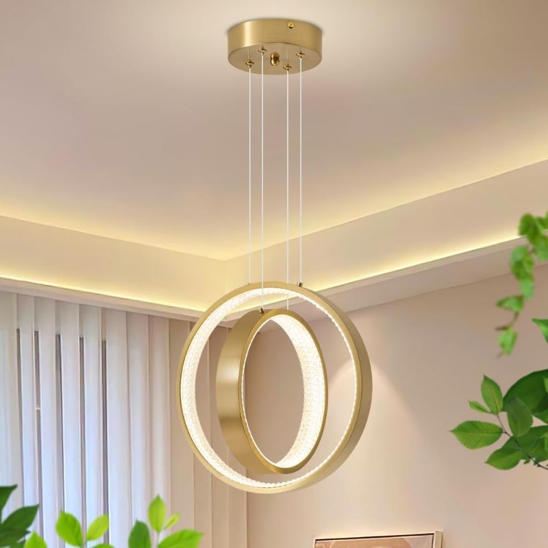 Photo 2 of Modern LED Chandelier Gold Pendant Light 2 Ring Acrylic 34W 4000K Dimmable Height-Adjustable Modern Chandelier for Dining Room Living Room Bedroom Kitchen Foyer
