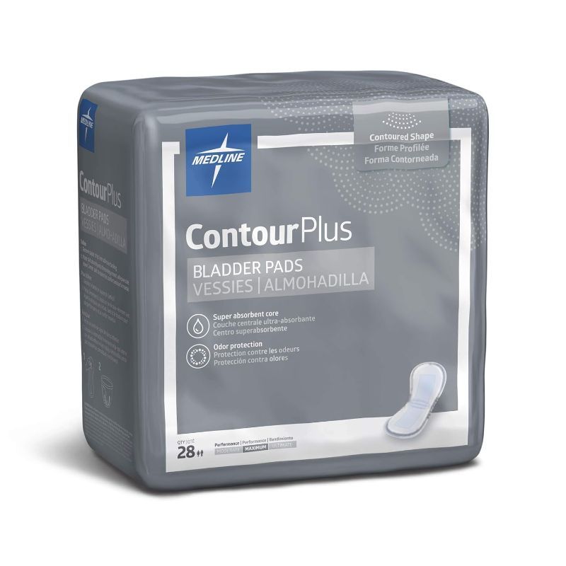 Photo 1 of Medline ContourPlus Bladder Control Incontinence Pads, Maximum Absorbency, 6.5" x 13.5", 28 Count (Pack of 6)
