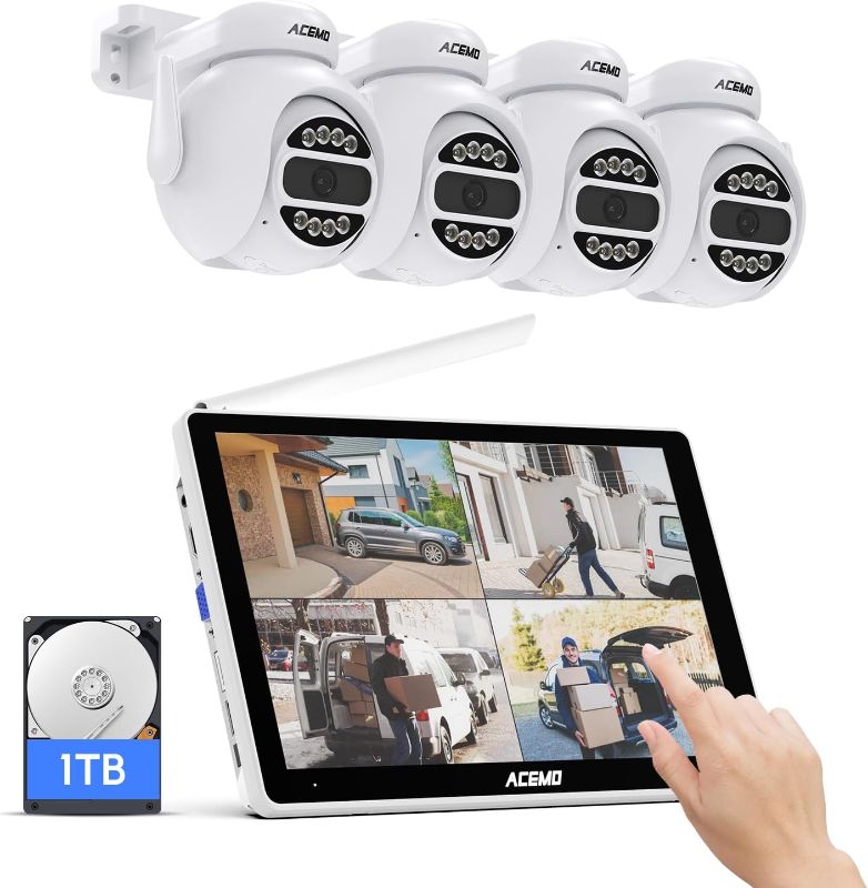 Photo 1 of ?Touchscreen NVR+1TB HDD? ACEMO 5MP Home Security Camera System, 10.1" Touchscreen Monitor 8CH WLAN NVR, 4X 5MP Outdoor PT Dome Camera, Wireless CCTV Surveillance Kits with Auto Tracking/2-Way Audio
