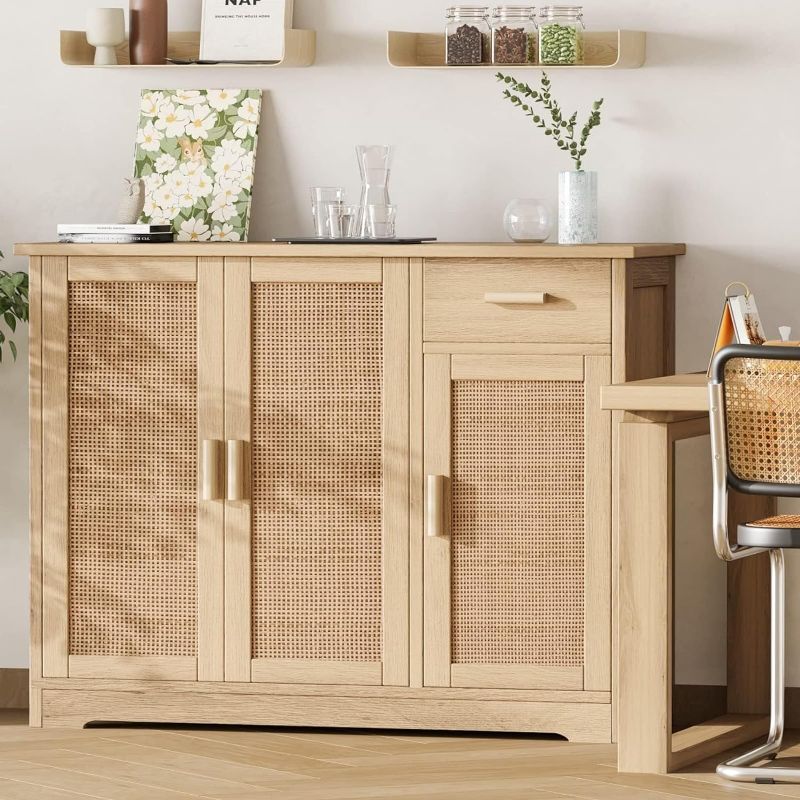 Photo 1 of Irontar Kitchen Storage Cabinet, Sideboard Buffet Cabinet with Rattan Decorated Doors, Farmhouse Console Table with Drawer, Coffee Bar, Accent Table for Kitchen, Living Room, Hallway, Natural CWG010M
