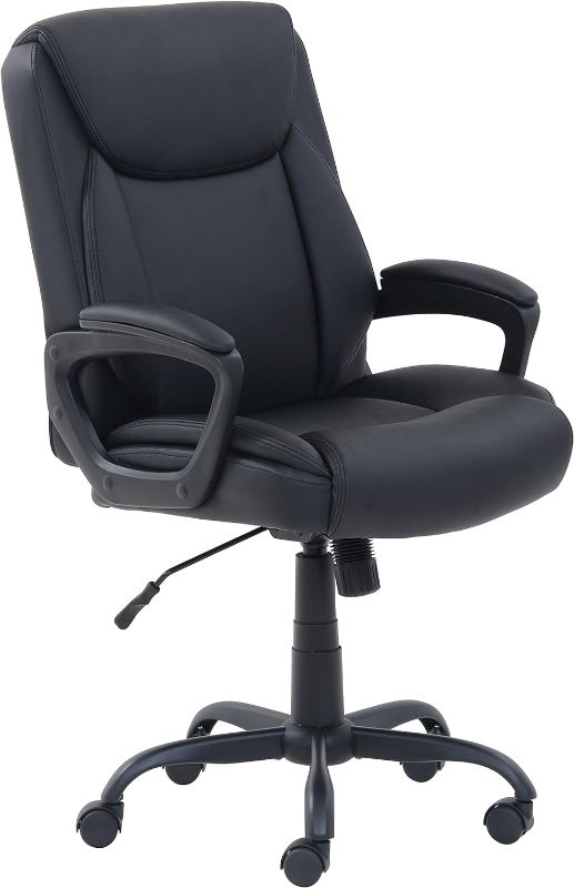 Photo 1 of Amazon Basics Classic Puresoft PU Padded Mid-Back Office Computer Desk Chair with Armrest, 26"D x 23.75"W x 42"H, Black
