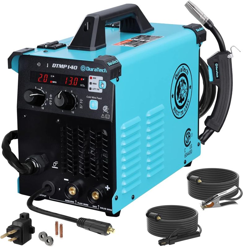 Photo 1 of DURATECH 140Amp MIG Welder, 120V Flux Core Welder MIG/Lift TIG/Stick 3-in-1Welding Kit with Cold Wire Feed, Welding Gun and 15A to 20A Plug Adapter, Portable Smart Welding Machine IGBT Inverter Welder
