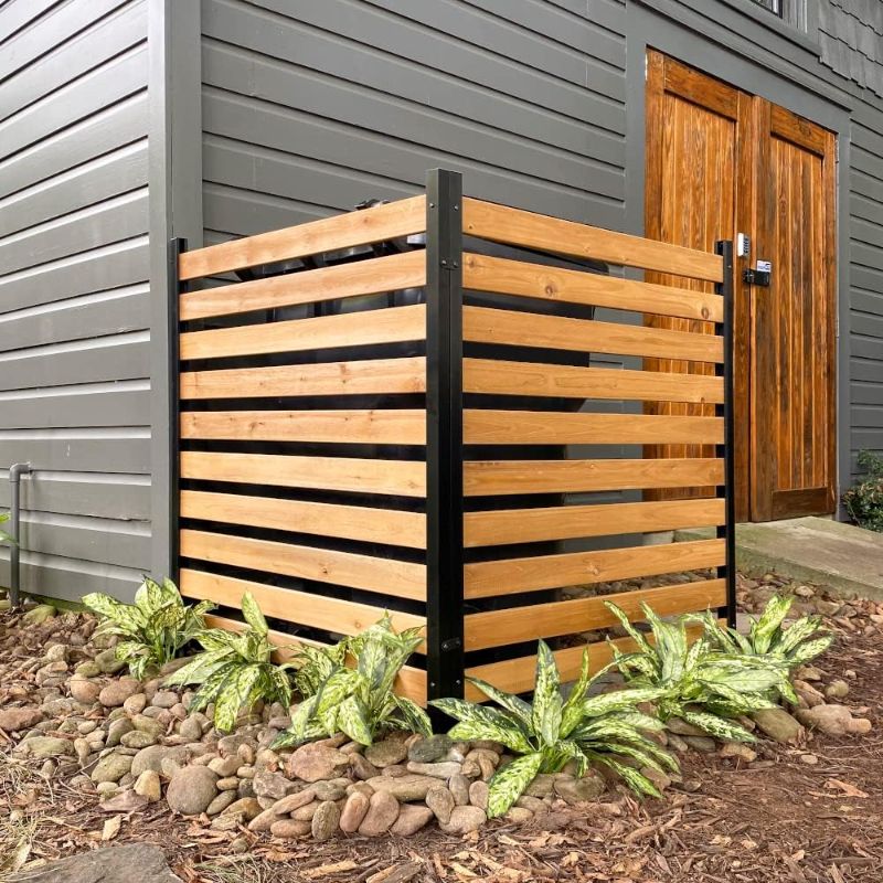 Photo 1 of Svarog Air Conditioner Fence, Wood Fence Panels for Outside Units, Privacy Screen Fence Panels Slatted No-Dig Kit Fence Panels for Pool Equipment Enclosure Trash Can Fence Screen, 38" W x 42" H,2 Panels