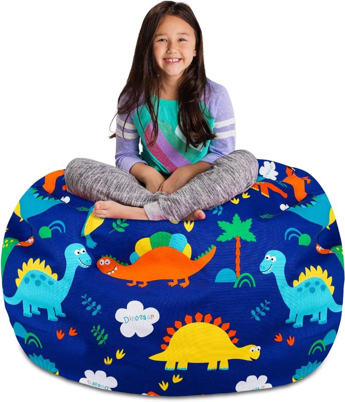 Photo 1 of Posh Stuffable Kids Stuffed Animal Storage Bean Bag Chair Cover - Childrens Toy Organizer, X-Large-48 - Canvas Dinos on Blue
