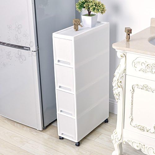 Photo 1 of Shozafia Narrow Slim Rolling Storage Cart and Organizer, 7.1 inches Kitchen Storage Cabinet Beside Fridge Small Plastic Rolling Shelf with Drawers for Bathroom 4 drawers