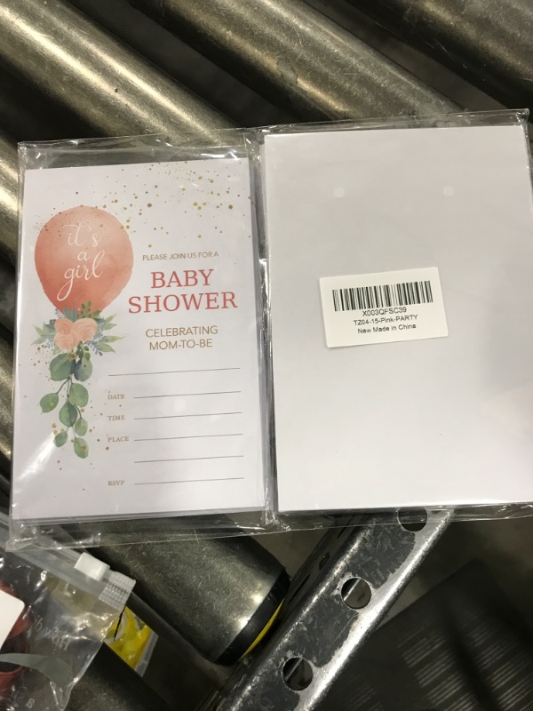 Photo 2 of YIDOU Greenery Pink Balloon Girl Baby Shower Party Invitations Floral Baby Shower Party Fill In Invites Cards 20 Invitations and Envelopes (Double Sided)