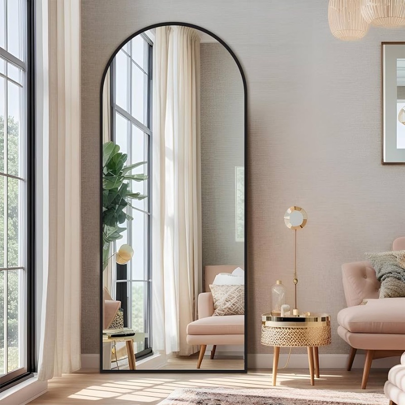 Photo 1 of NISHCON Arched Full Length Mirror with Stand, 71"x30" Black Floor Mirror Framed Wall Mounted Body Mirror Full Body Mirror Hanging Wall Mirror for Living Room Bedroom Entryway Dressing Mirror