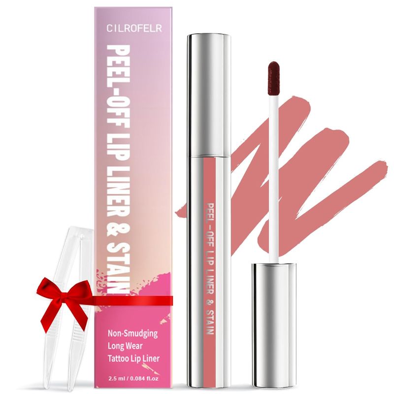 Photo 1 of Cilrofelr Peel Off Lip Liner Stain, Long Wear Tattoo Lip Liner with Tweezer, Peel Off Lip Stain with Matte Finish, Long Lasting, Waterproof, Transfer-proof, Highly Pigmented Color (Mauve)