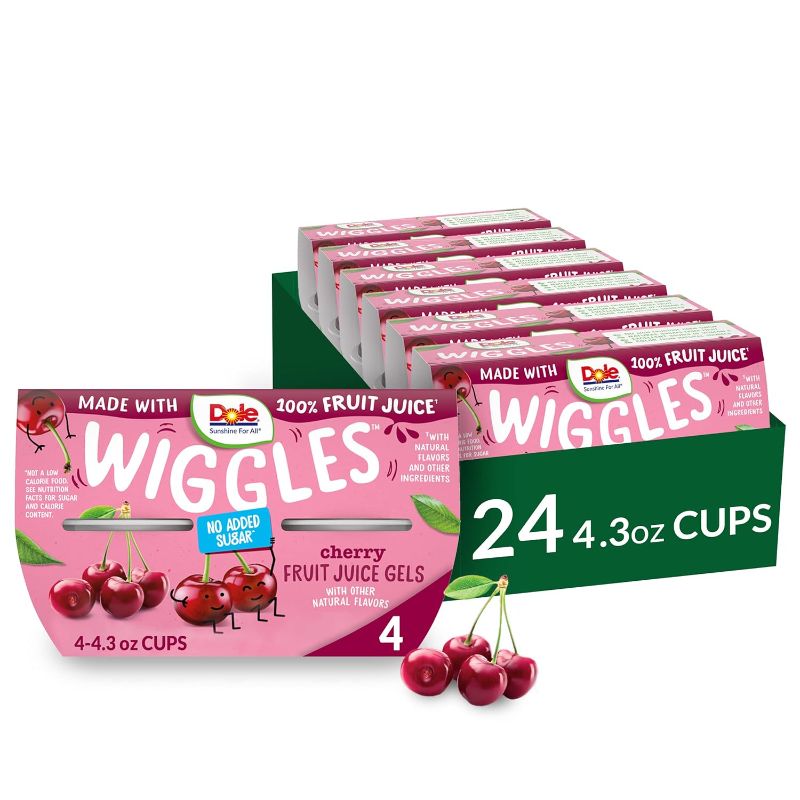 Photo 1 of Dole Wiggles No Sugar Added Cherry Fruit Juice Gel Snacks, 4.3oz 24 Total Cups, Gluten & Dairy Free, Bulk Lunch Snacks for Kids & Adults
 -- EXP DEC 11 2024