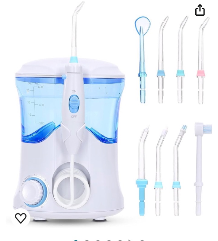 Photo 1 of Water Flosser, Power Dental Water Flossers for Teeth & Braces Cleaning, Electric Oral Irrigator Water Flosser for Adults & Kids with 10 Pressures & 8 Tips, 600ml Water Flosser for Family