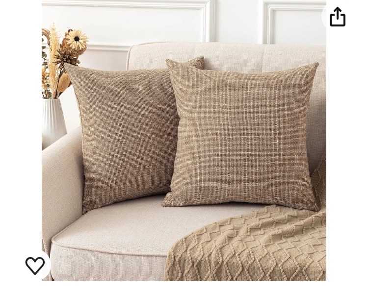 Photo 1 of UGASA Woven Linen Decorative Throw Pillow Covers 20x20 Inch Pack of 2 Farmhouse Neutral Pillowcases for Sofa Couch Bed Garden Outdoor, Light Brown
