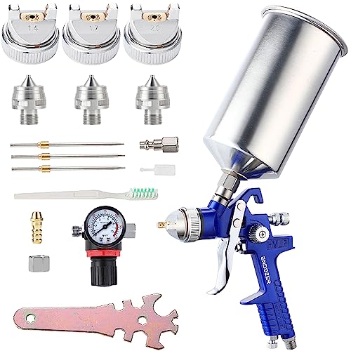 Photo 1 of ENDOZER Professional HVLP Gravity Feed Air Spray Gun Set with 1.4 1.7 2.0mm Nozzles, Paint Gun with 1000cc Aluminum Cup for Auto Paint, Wall Painting, Base Coatings 1.4/1.7/2.0 1000cc