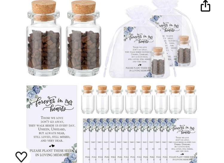 Photo 1 of 100 Sets Funeral Favors Include 100 Funeral Prayer Cards Memorial Cards 100 Memorial Seeds Glass Bottles with Cork Stopper 100 Organza Bags for Celebration of Life Loss of Loved One (Rose)