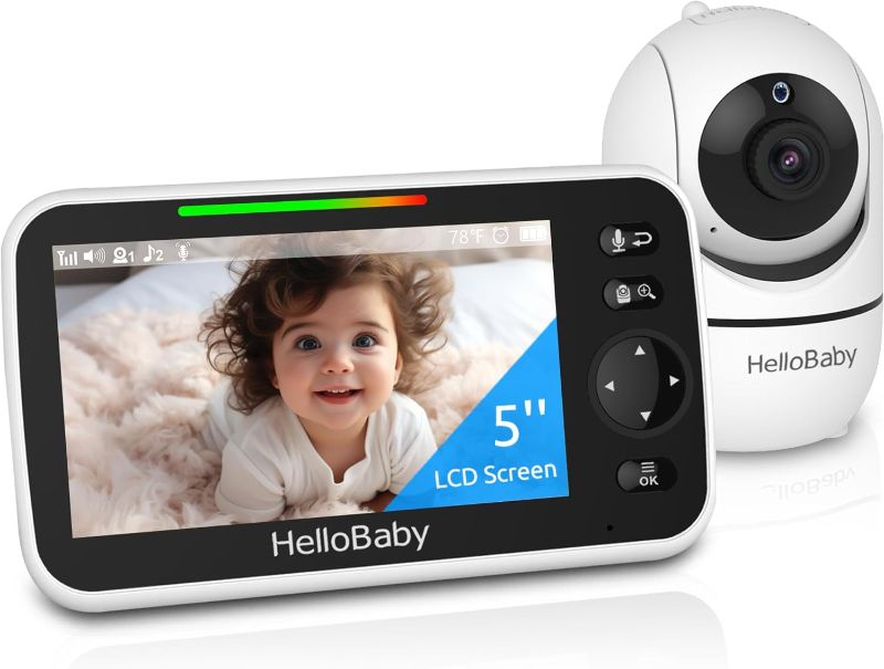 Photo 1 of HelloBaby Upgrade Monitor, 5''Sreen with 30-Hour Battery, Pan-Tilt-Zoom Video Baby Monitor with Camera and Audio, Night Vision, VOX, 2-Way Talk, 8 Lullabies and 1000ft Range No WiFi, Ideal Gifts
