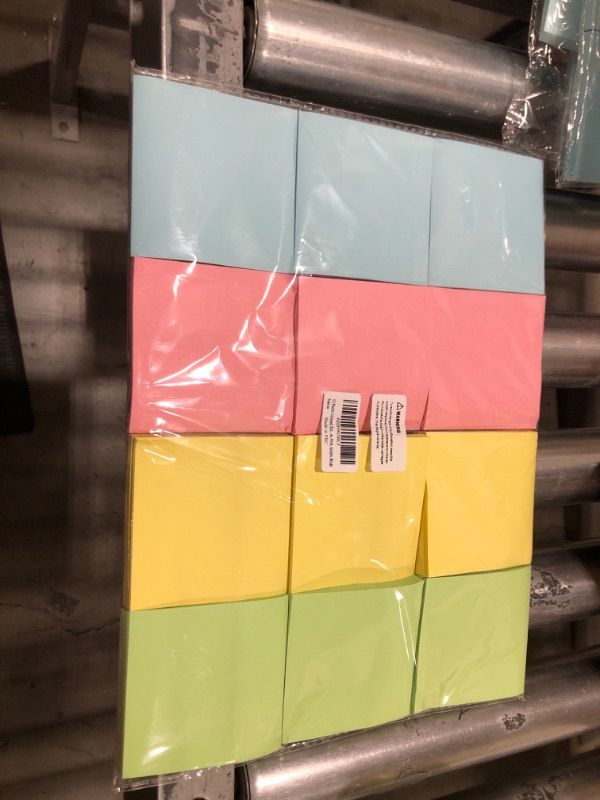 Photo 1 of 12 Packs Colored Sticky Notes, 3"x3" Self-Stick Pads with 960 Sheets in Total, 80 Sheets/Pack, Perfect for Office, Home, School, Meetings - 4 Colour (Yellow, Pink, Green, Blue) 12 Pack Sticky Note