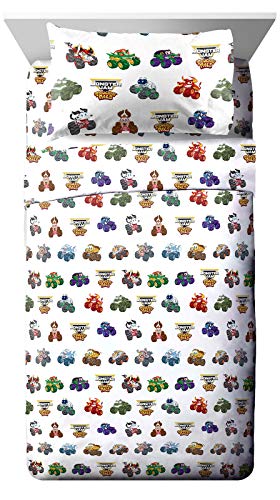 Photo 1 of Jay Franco Monster Jam Truckin' Pals Twin Sheet Set - 3 Piece Set Super Soft and Cozy Kid’s Bedding Features Grave Digger & Megalodon - Fade Resista
