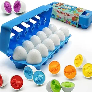 Photo 1 of MOONTOY Dinosaur Matching Eggs for Toddlers – Easter Eggs Toy – 12PCS Educational Learning Color & Shape Recognition Montessori STEM Toy, Sorting Fine Motor Skills, Easter Gift, Easter Basket Stuffers
