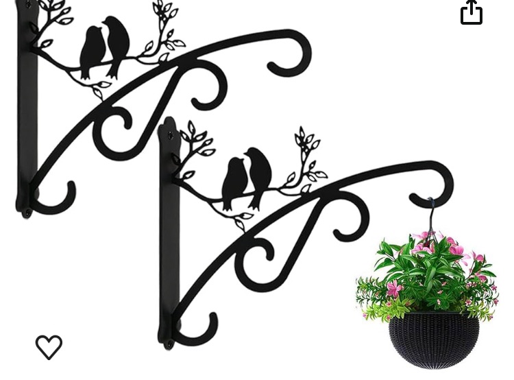 Photo 1 of Heavy Duty Outdoor Hanging Plants Brackets, Plant Hangers with Wall Mounted Solid Steel Indoor Hooks, Basket Lantern/Light/Bird Feeder, Pack of 2 Garden Gifts Black (8 inch Black)