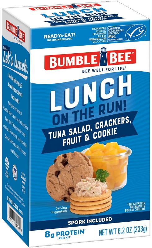 Photo 1 of Bumble Bee Lunch On The Run Tuna Salad with Crackers Kit, 8.2 oz (Pack of 4) - Ready to Eat, Includes Crackers, Cookie & Peaches - Wild Caught Tuna - Shelf Stable & Convenient Source of Protein- 2 packs --- best by 06/2024