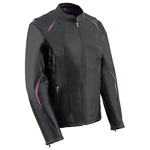 Photo 1 of Milwaukee Leather MLL2502 Women's 'Laser Cut' Distressed Black and Purple Scuba Style Racer Jacket - 4X-Large
