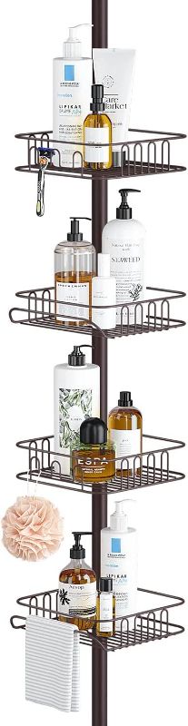 Photo 1 of SEIRIONE Tension Corner Shower Pole Caddy, Rustproof Stainless Steel, 4 Tier Adjustable Baskets for Organizing Hand Soap, Body Wash, 56 to 114 Inch Height, Oil Bronze
