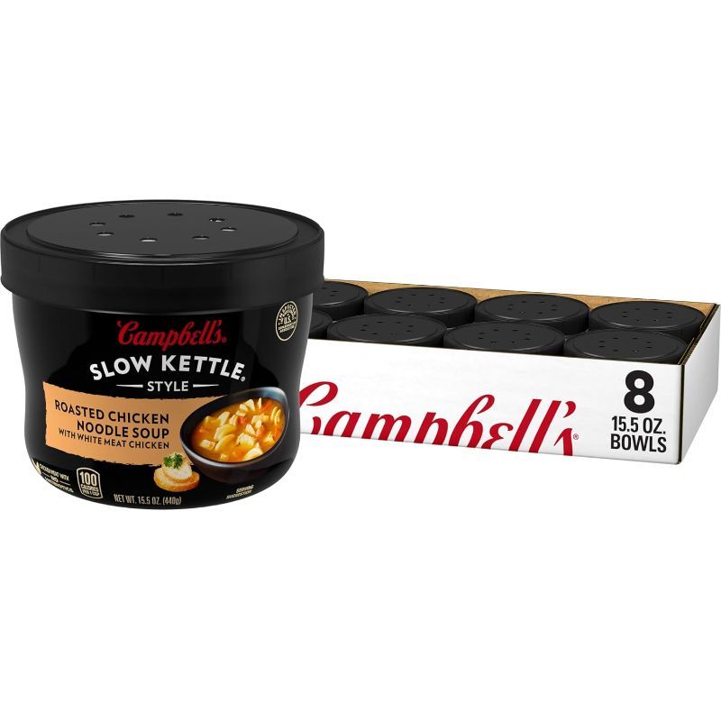 Photo 1 of Campbell's Slow Kettle Style Roasted Chicken Noodle Soup with Herbs & White Meat Chicken, 15.5 Oz, Pack of 8 (BEST BY 18 JUL 2024)