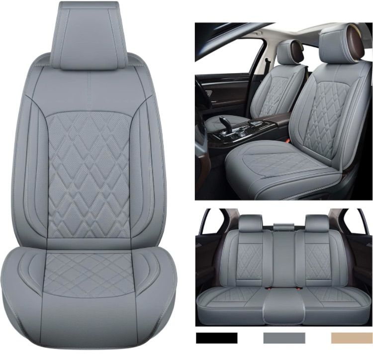 Photo 1 of 5PCS Luxury Car Seat Covers Full Set, Breathable Faux Leather Seat Covers, Universal Seat Covers for Trucks SUV Cars, Gray