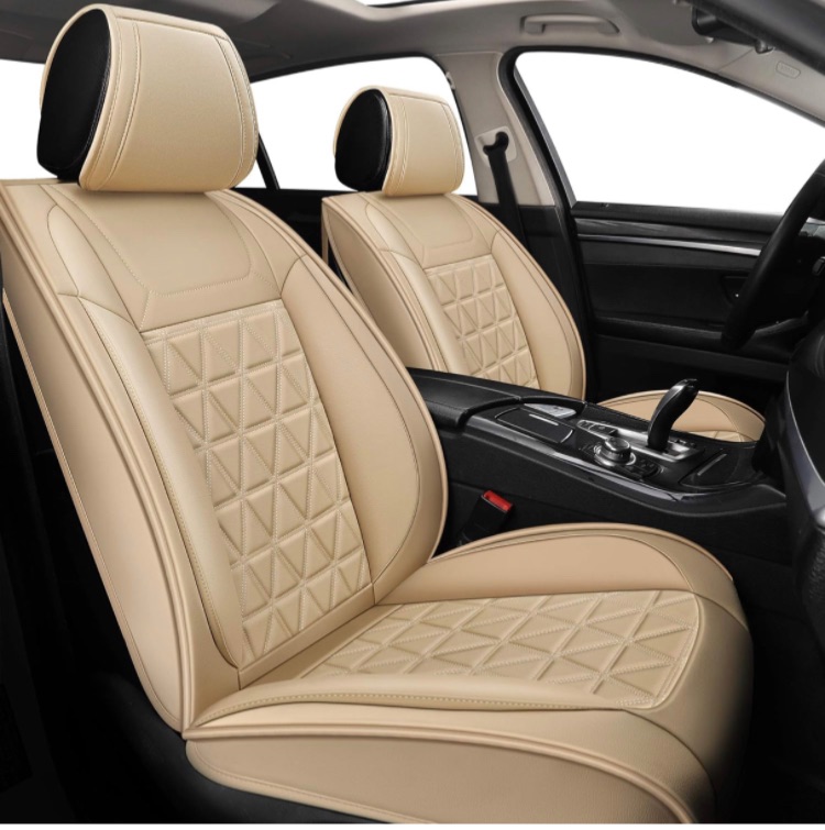 Photo 1 of Front Car Seat Covers - 2 PCs Faux Leather Non-Slip Vehicle Cushion Cover, for Most SUV Cars Pickup Truck Beige