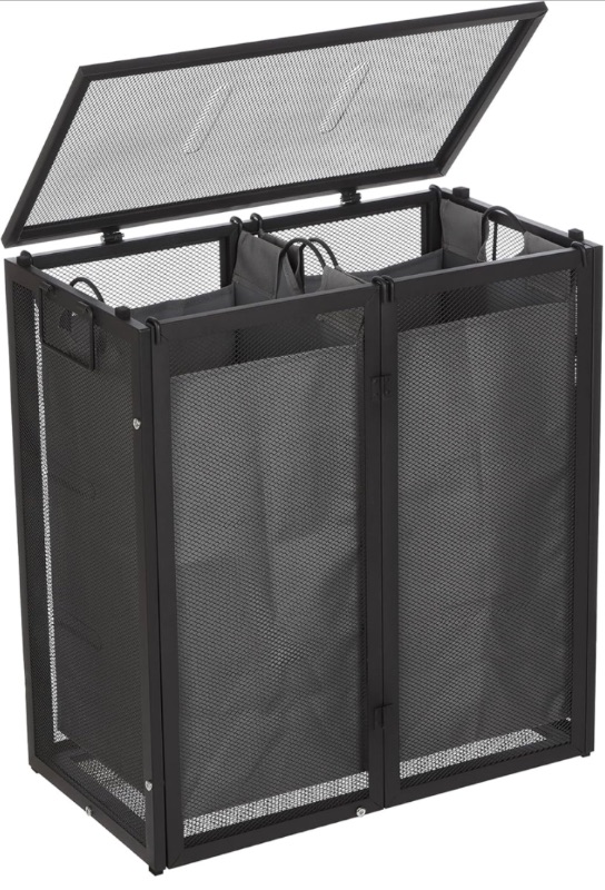 Photo 1 of Metal Wire Laundry Hamper with Lid, 29Gal (110L) Heavy Duty 2 Section Laundry Basket Double Clothes Hamper