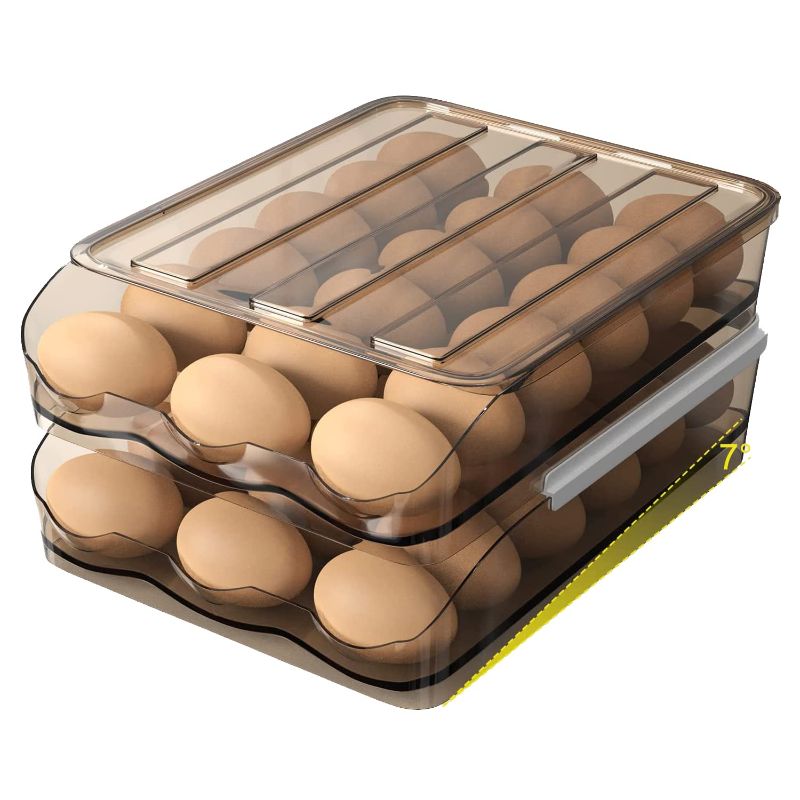 Photo 1 of Large Capacity Egg Holder for Refrigerator Automatic Rolling Egg Container (2 Layers) 