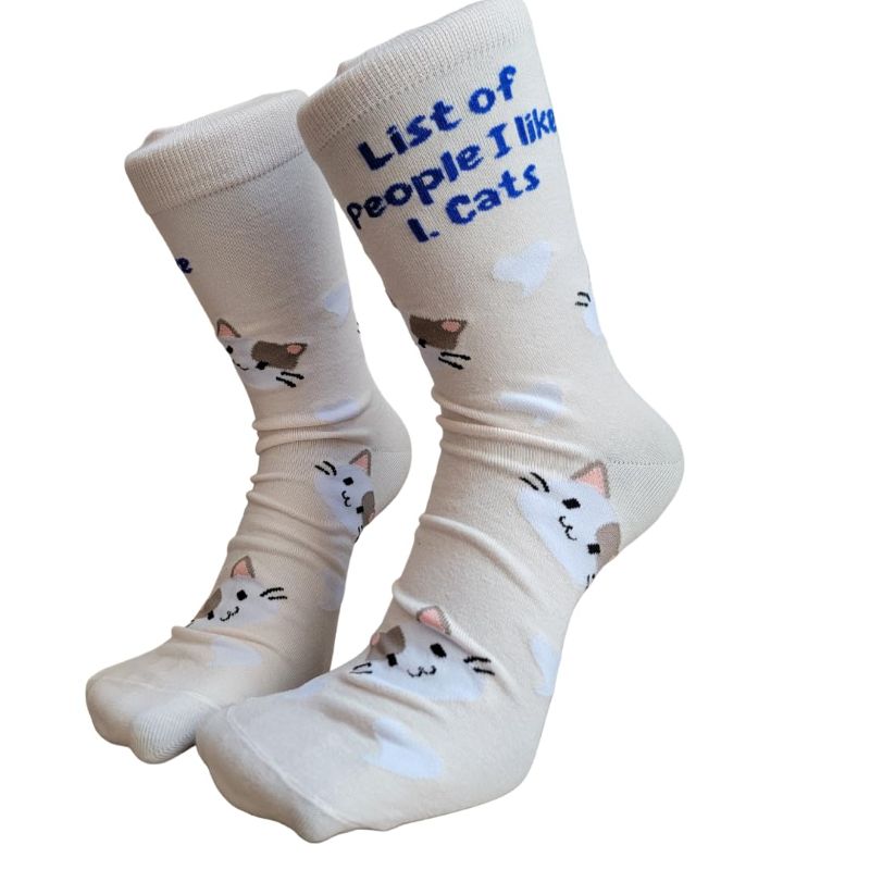 Photo 1 of Unisex Socks Mid-Calf, Size 5-13 "List of People I Like, Cats"