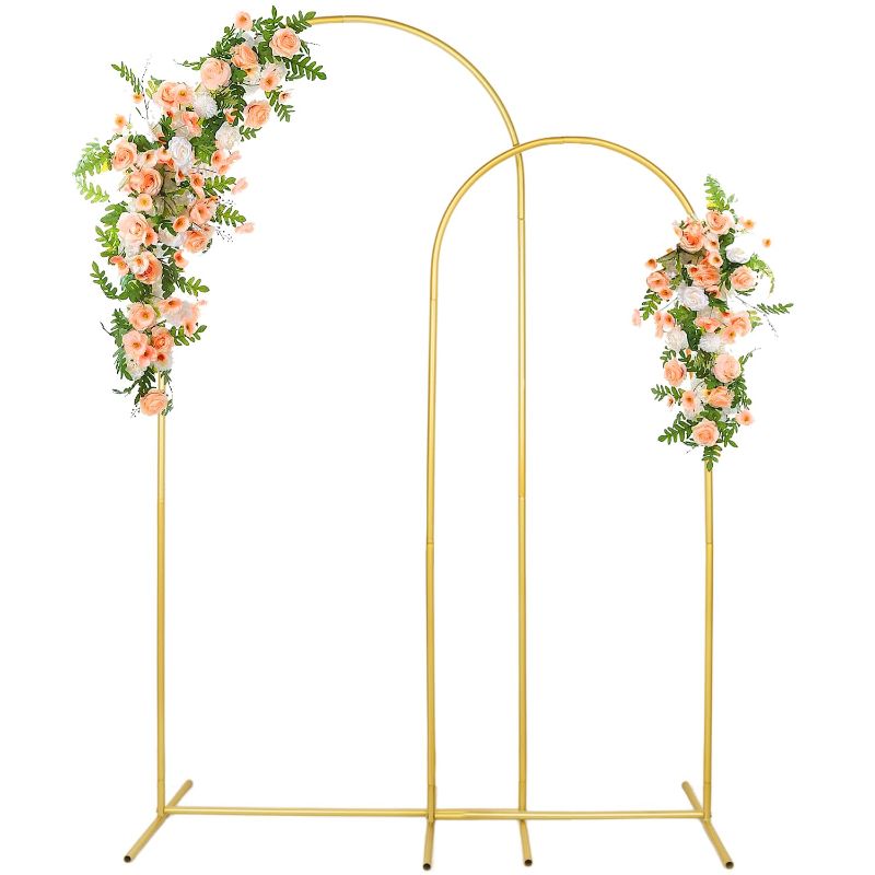 Photo 1 of Fomcet Metal Arch Backdrop Stand Set of 2 Wedding Arch Stand White 7.2FT & 6FT Arched Frame, Gold