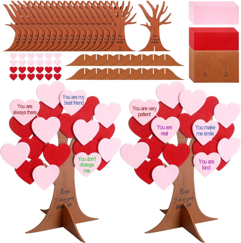 Photo 1 of 24 Set Mother's Day Love Heart Tree Foam Stickers Craft Set, DIY Mother's Day Craft Kit 24 Trees 24 Stumps and 480 Self Adhesive Hearts for Kids Family Art Classroom Project
