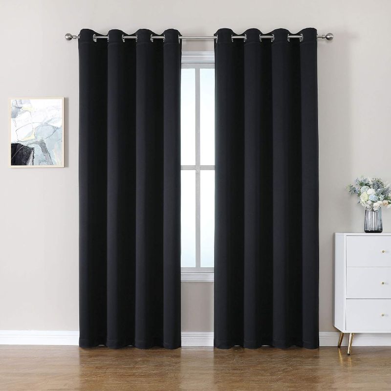 Photo 1 of CUCRAF Black Blackout Curtains 84 inch Length 2 Panels Set, Room Darkening Curtains & Drapes for Living Room Bedroom, Thermal Insulated Light Blocking Grommet Window Curtain (W52 x L84 Inch)

