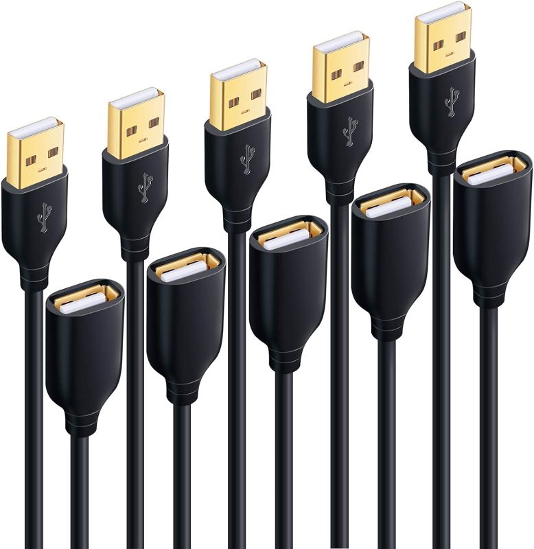 Photo 1 of USB Extension Cable, [5Pack] 10 ft Extra Long Type A Male to Female USB 2.0 Extender Cord USB A Charging & Data Transfer for Keyboard, Mouse, Printer, Flash Drive, Hard Drive, Phone - Black
