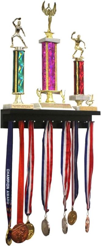 Photo 1 of DisplayGifts Medal Hanger Trophy Shelf for Medal Display Hanger & Medal Holders for Runners Use As Ribbon Storage & Ribbon Organizer 