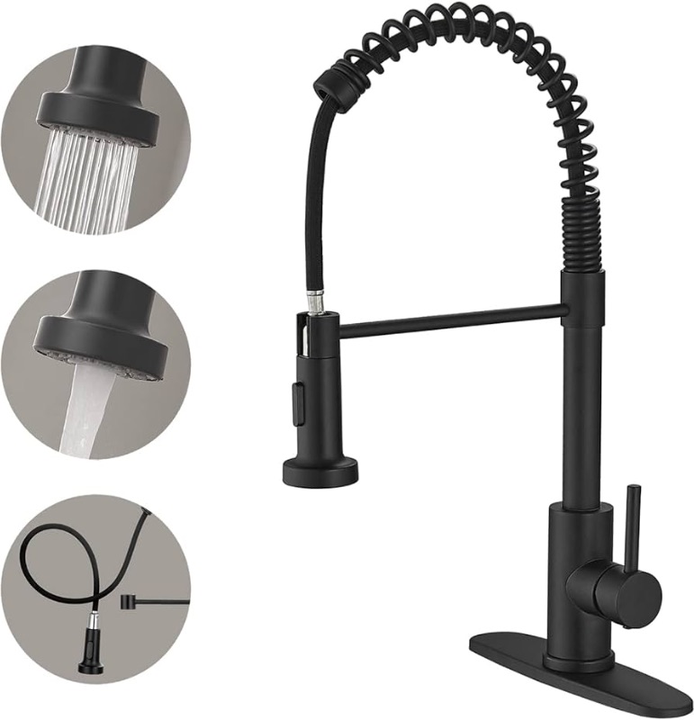 Photo 1 of VOTON Kitchen Faucets with Pull Down Sprayer Matte Black Sink Faucet Stainless Steel Commercial Spring Pull Out Farmhouse faucets for Camper Laundry Utility Rv Bar Sink Faucet