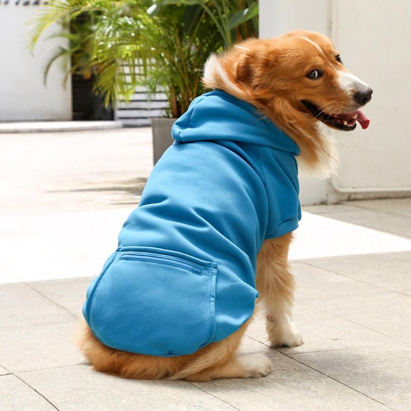 Photo 1 of Dog Hoodie Pet Clothes Dog Hoodies with Pocket Basic Hoodie Sweater for Small Medium Large Dogs Blue 3XL

