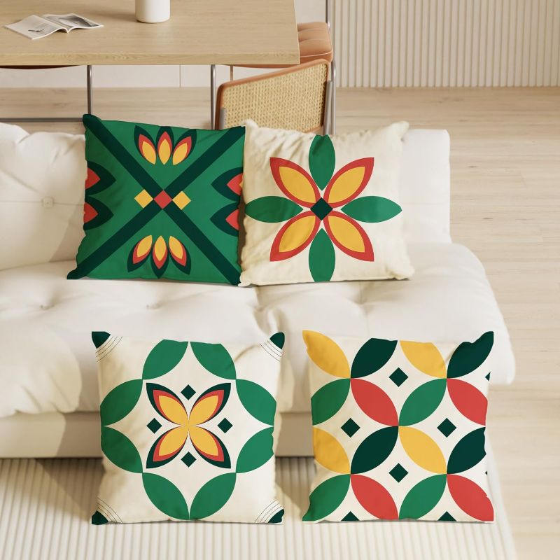 Photo 1 of GENGENZER Throw Pillow Covers 18 x 18 Inch Pillow Cover 45 x 45 Cm Set of 4 Colorful Geometric Pillow Cases for Couch Sofa Home Living Room Decorations Modern Decor (18''x18'', Green) 