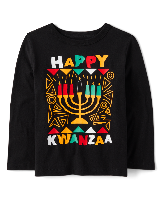 Photo 1 of The Children's Place Unisex Baby and Toddler Happy Kwanza Graphic T-Shirt | Size 5T | Black | 100% Cotton
